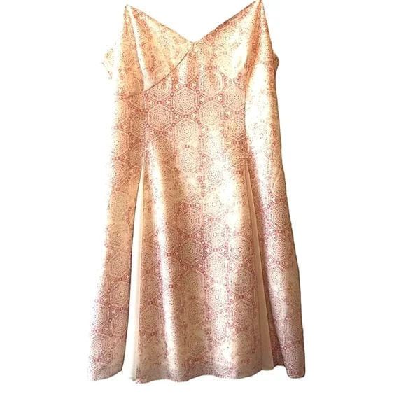 Marchesa Rose Kaleidoscope Mini Swing Dress Pink/Crm A-line Thin Straps MED NWT